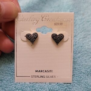 Black and Silver Heart Marcasite Earrings